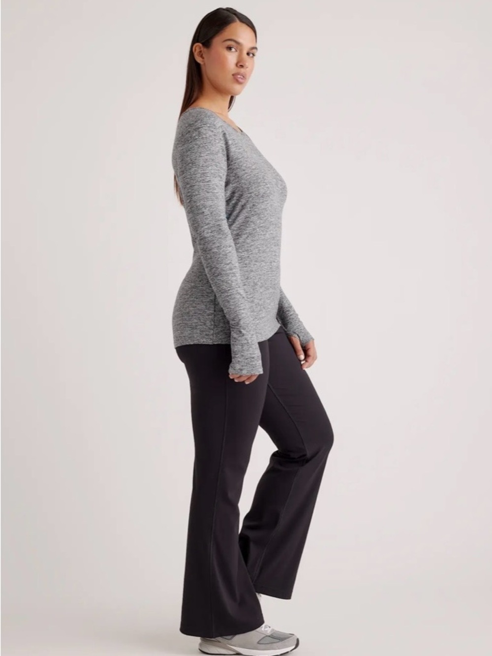Quince Heathered Gray Long Sleeve Crew Neck Top
